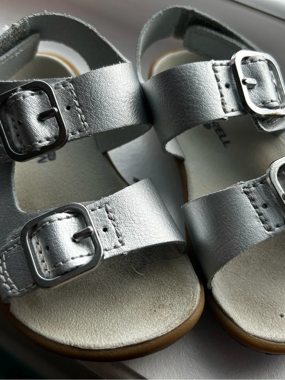 Merrell Kids Silver Double-Buckle Sandals with Tan Sole